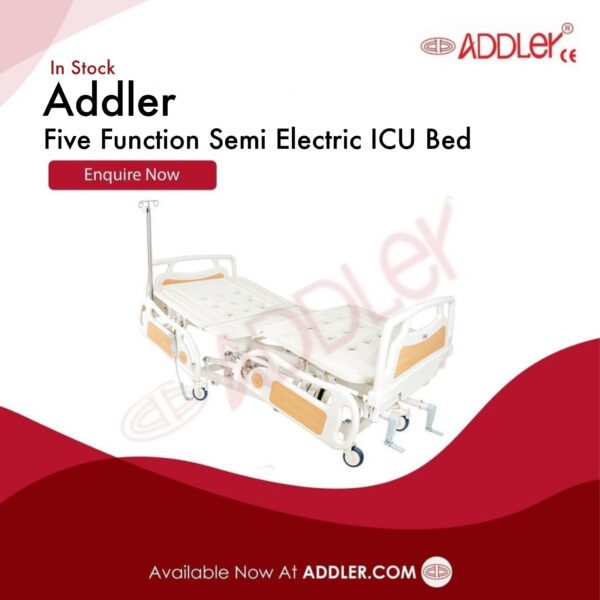 This image is about Five Function Semi Electric ICU Bed