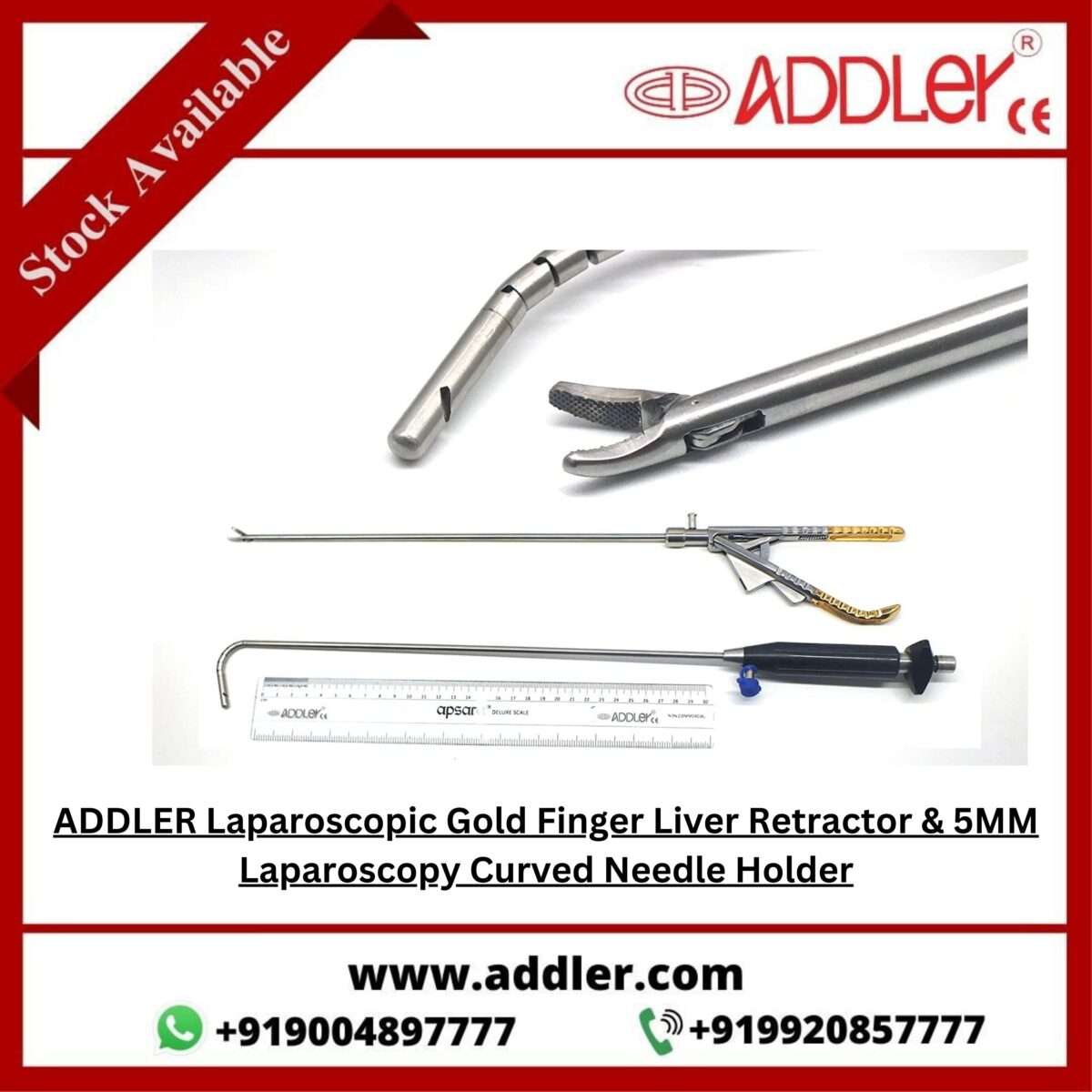 Addler Laparoscopic Gold Finger Liver Retractor And 5mm Laparoscopy Curved Needle Holder Addler 7563